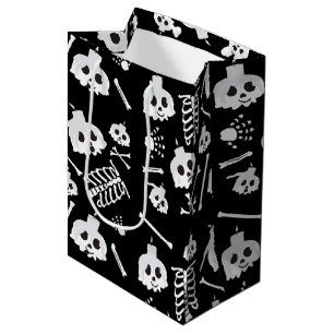 Sacola Para Presentes Média Padrão de Ossos do Skeleton do Halloween