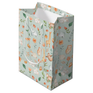 Sacola Para Presentes Média Padrão de Pastel de Bebê-Teal-Cute