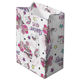 Sacola Para Presentes Média Padrão de Patins de Unicórnio Menina Skate Fofa