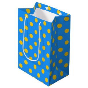 Sacola Para Presentes Média Padrão de Pontos Amarelos Sobre Azul