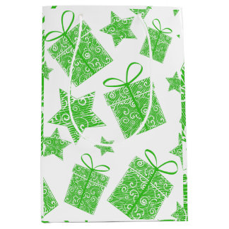 Sacola Para Presentes Média Padrão de presentes e estrelas verdes