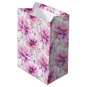Sacola Para Presentes Média Padrão de Primavera das flores roxas de aquarela