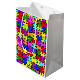 Sacola Para Presentes Média Padrão de quebra-cabeça do arco-íris colorido