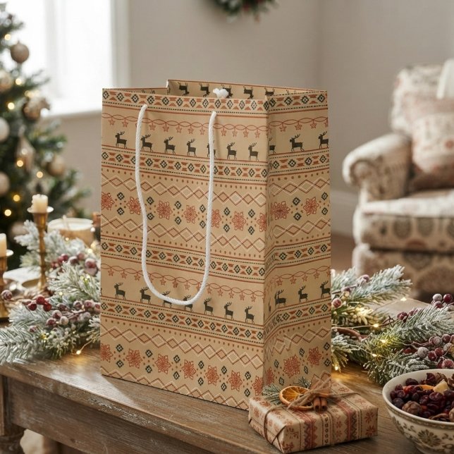 Sacola Para Presentes Média Padrão de Rena de Suéter de Natal (Criador carregado)