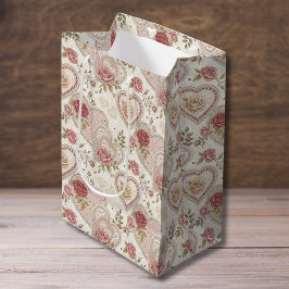 Sacola Para Presentes Média Padrão de Rosa Corações franzidos Marrom Marfim Vi