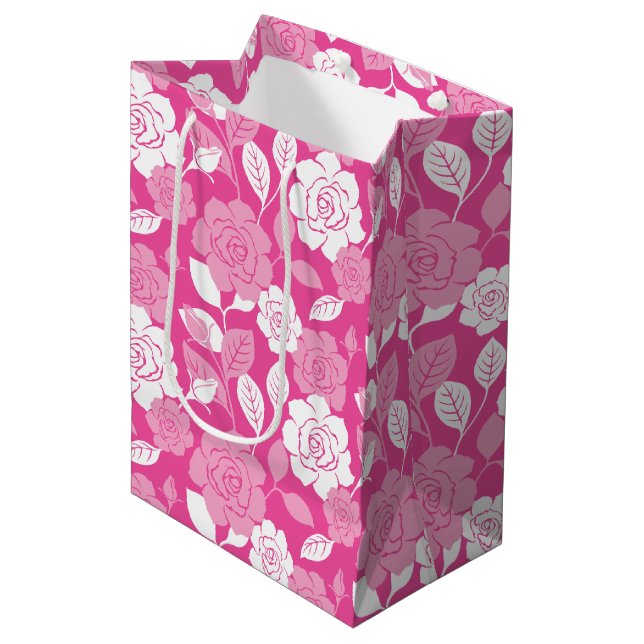 SACOLA PARA PRESENTES MÉDIA PADRÃO DE ROSA (ROSA) (Frente inclinada)