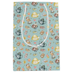 Sacola Para Presentes Média Padrão de Rosas e chá da tarde da Vintage em Aqua