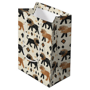 Sacola Para Presentes Média Padrão de Safari Tribal Leão Boho