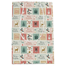 Sacola Para Presentes Média Padrão de selo postal de Natal vintage