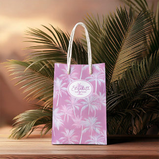 Sacola Para Presentes Média Padrão de Silhueta de Palmeira Havaiana Ameixa ID1