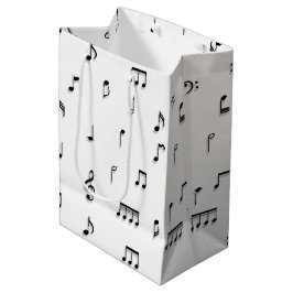 Sacola Para Presentes Média Padrão de Símbolo de Notas Musicais Pretas e Branc