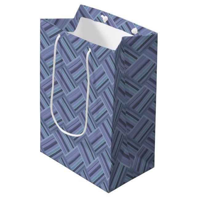 Sacola Para Presentes Média Padrão de tecelagem diagonal de cinza azul (Frente inclinada)
