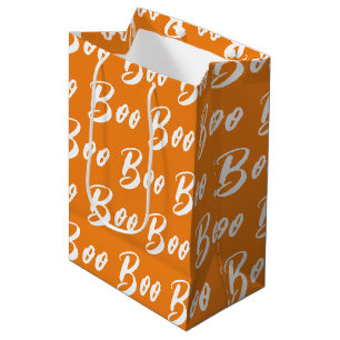 Sacola Para Presentes Média padrão de texto boo laranja branco de Halloween