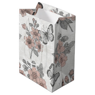 Sacola Para Presentes Média Padrão de Toile de Borboleta Botânica Vintage (1)
