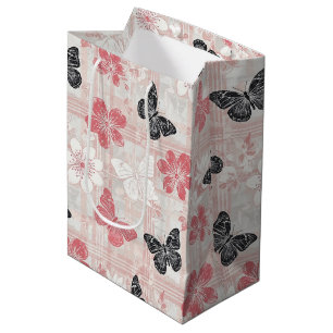 Sacola Para Presentes Média Padrão de Toile de Borboleta Botânica Vintage (3)