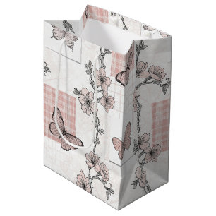 Sacola Para Presentes Média Padrão de Toile de Borboleta Botânica Vintage (4)