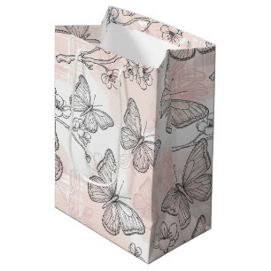 Sacola Para Presentes Média Padrão de Toile de Borboleta Botânica Vintage (5)