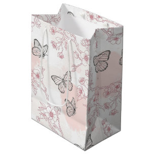 Sacola Para Presentes Média Padrão de Toile de Borboleta Botânica Vintage (8)