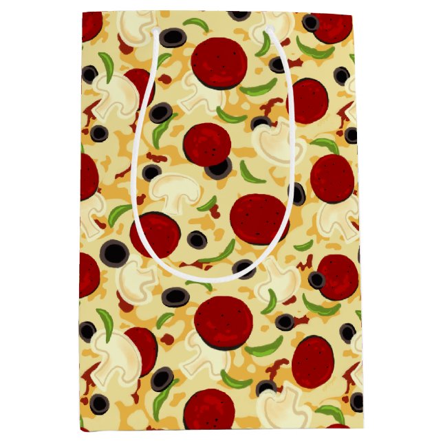 Sacola Para Presentes Média Padrão de Tópicos de Pizza (Frente)