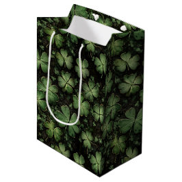 Sacola Para Presentes Média Padrão de Trevo e Trevo de Quatro Folhas Verde Esc