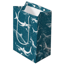Sacola Para Presentes Média Padrão de Tubarão Azul em Descamação