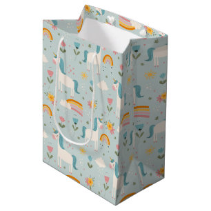 Sacola Para Presentes Média Padrão de Unicórnio do Arco-Íris Cute pastel