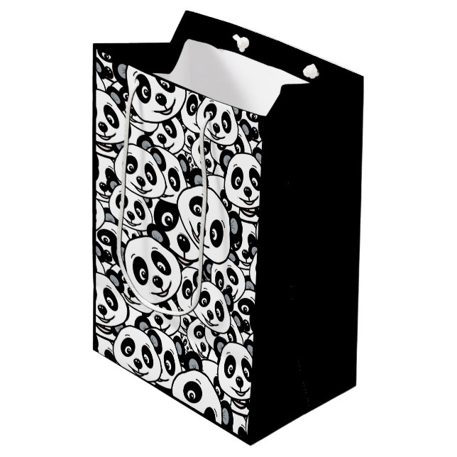 Sacola Para Presentes Média Padrão de Urso Panda Fofo Preto e Branco Moderno (Frente inclinada)