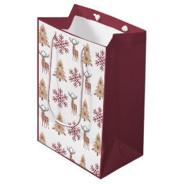 Sacola Para Presentes Média Padrão de veado de árvore de Natal no Floco de Nev