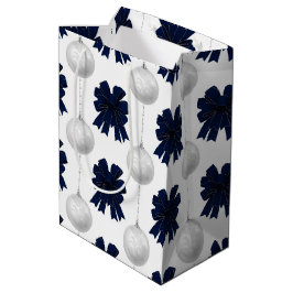 Sacola Para Presentes Média Padrão de Veludo Azul-Marinho com Arco de Natal