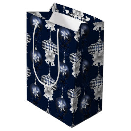 Sacola Para Presentes Média Padrão de Veludo de Arco da Marinha de Natal