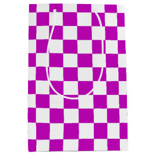 Sacola Para Presentes Média Padrão de Verificação Branco Roxo