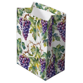 Sacola Para Presentes Média Padrão de Videira de Uva Roxa em Aquarela Luxurian