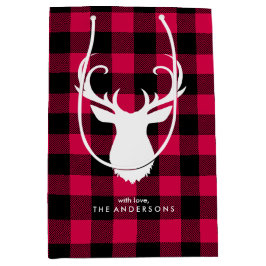 Sacola Para Presentes Média Padrão de Xadrez de Buffalo Festivo"