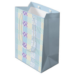 Sacola Para Presentes Média Padrão de Xadrez Temático Azul