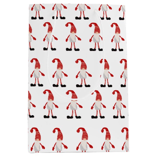 Sacola Para Presentes Média Padrão de Xmas da Cinza Vermelha Gnomo Escandinava (Frente)