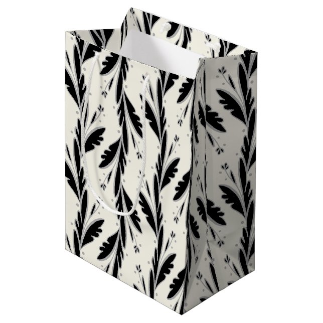 Sacola Para Presentes Média Padrão Decorativo de Vinhas Negras (Frente inclinada)