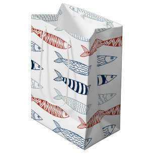 Sacola Para Presentes Média Padrão Decorativo do Peixe de Sardinha do Mediterr