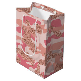 Sacola Para Presentes Média Padrão do Exército do Camo Cor-de-rosa-rosa com Ro