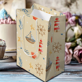 Sacola Para Presentes Média Padrão do Farol de Barcos Náuticos Boho