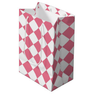 Sacola Para Presentes Média Padrão do Verificador de Diamantes Branco Rosa