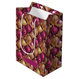Sacola Para Presentes Média Padrão Dourado de Natal magenta nº 12 ID1009
