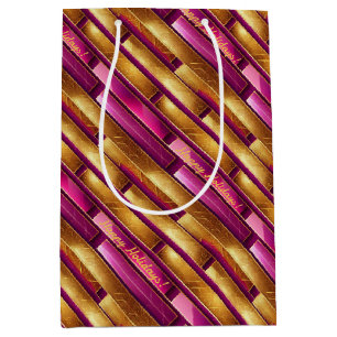 Sacola Para Presentes Média Padrão Dourado de Natal magenta nº 28 ID1009
