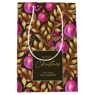 Sacola Para Presentes Média Padrão Dourado de Natal magenta nº 29 ID1009