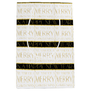 Sacola Para Presentes Média Padrão Dourado de Natal preto nº 35 ID1009