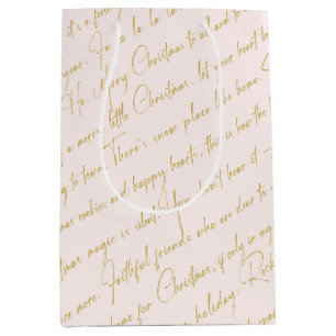 Sacola Para Presentes Média Padrão Dourado de Natal rosa#36 ID1009