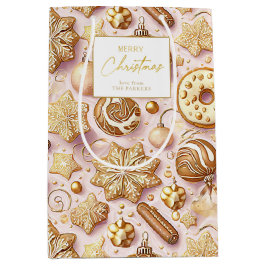 Sacola Para Presentes Média Padrão Dourado de Natal rosa nº 12 ID1009 Wrapping