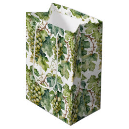 Sacola Para Presentes Média Padrão Elegante de Aquarela de Uva Verde e Videira