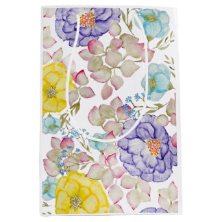 Sacola Para Presentes Média Padrão elegante de aquarela floral