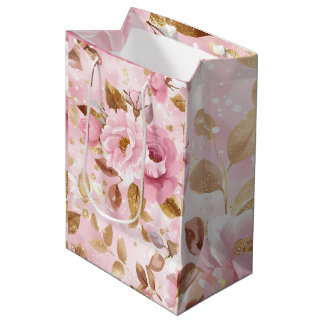 Sacola Para Presentes Média padrão elegante, sem costura, cor-de-rosa, com flo