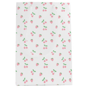 Sacola Para Presentes Média Padrão estético de morango rosa bonito